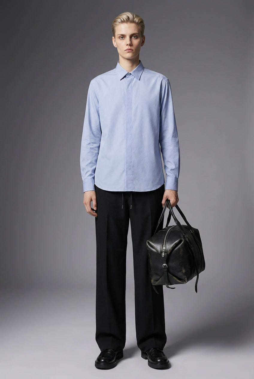 100/2 Liquid-Ammonia Twill — The Iron-Free Command Shirt — 11-CH0097BLU_smodel_nanopro_01_V1