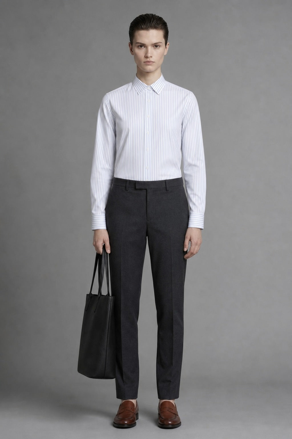 100/2 Non-Iron Pinstripe — The Boardroom Signature Shirt in Blue Stripe — 100% cotton 100/2 pinstripe dress shirt with permanent non-iron finish, made to measure