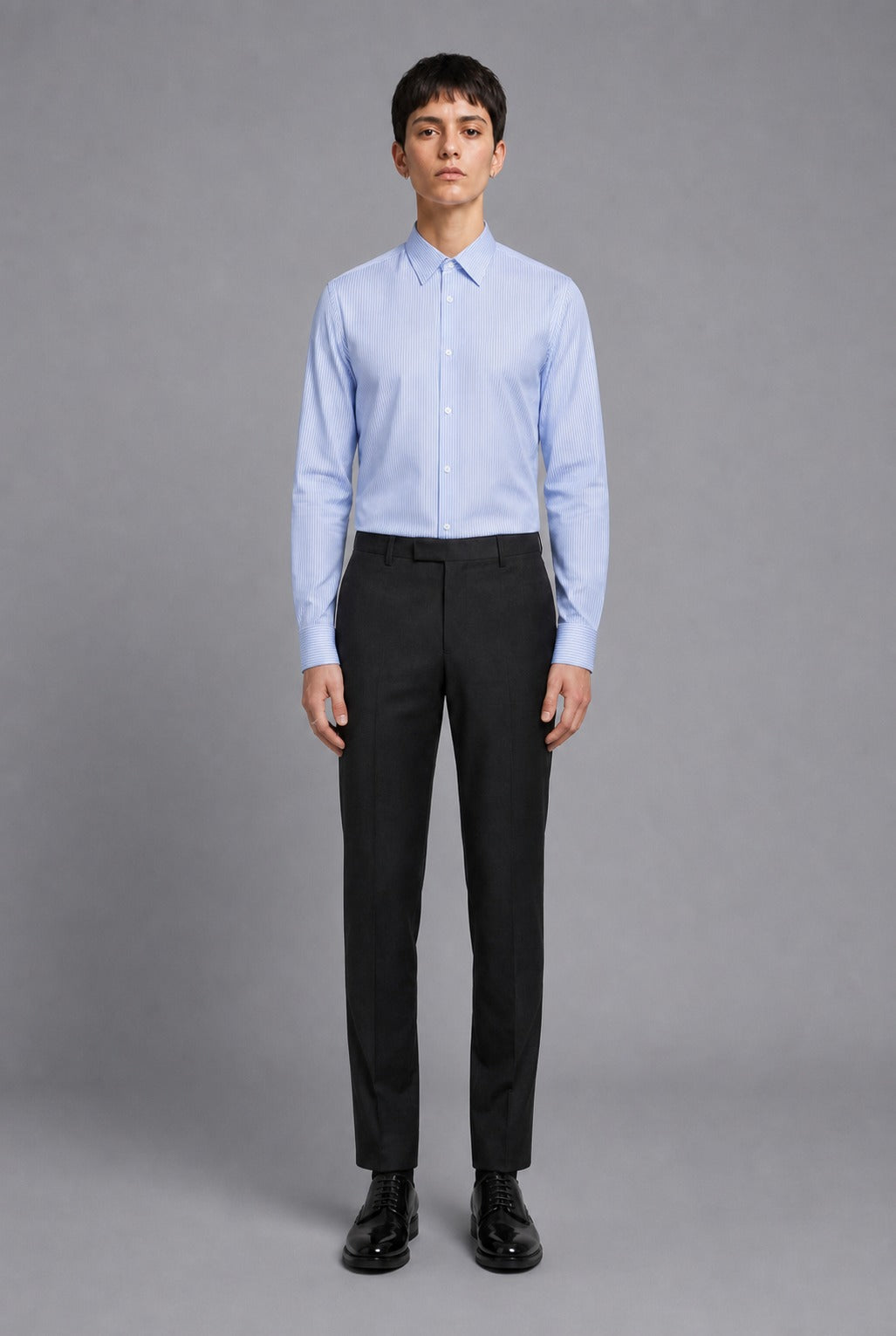 120/2 Non-Iron Fine Stripe — The Executive Precision Shirt in Blue Stripe — 100% cotton 120/2 fine-stripe dress shirt with permanent non-iron finish, made to measure