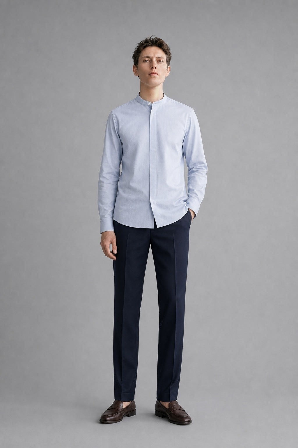 120/2 Herringbone — The Quiet Authority Shirt in Blue — 100% high-count cotton 120/2 herringbone dress shirt with easy-care finish, made to measure