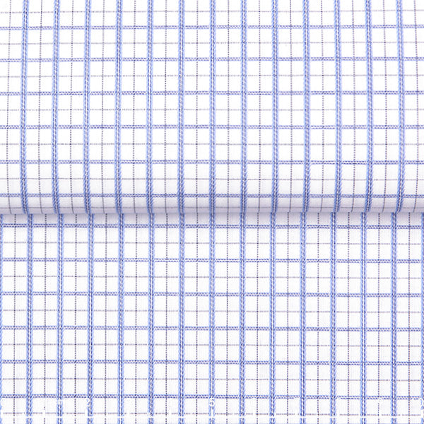 100/2 Dobby Check — The Refined Grid Shirt in Blue — 100% high-count cotton dobby-check dress shirt with easy-care finish, made to measure