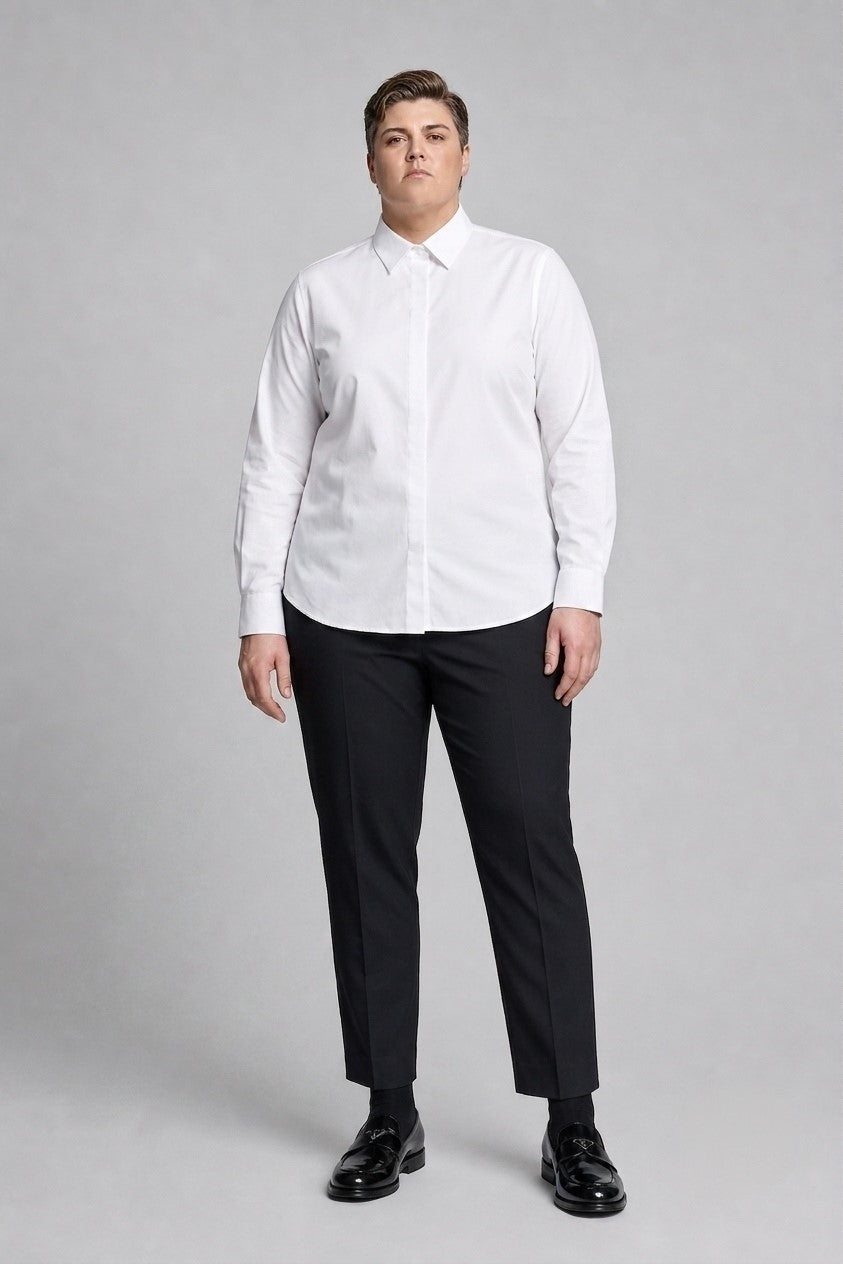 Imperial Poplin Shirt in White — 100% ultra-fine 140/2 cotton poplin dress shirt with liquid-silk finish, made to measure