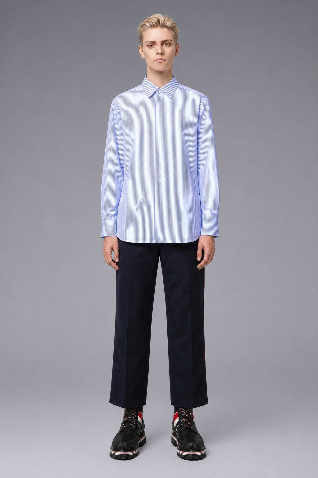 140/2 Ultra-Fine Stripe — The Silk-Touch Pinstripe Shirt in Light Blue — 100% ultra-fine 140/2 cotton pinstripe dress shirt with liquid-silk finish, made to measure