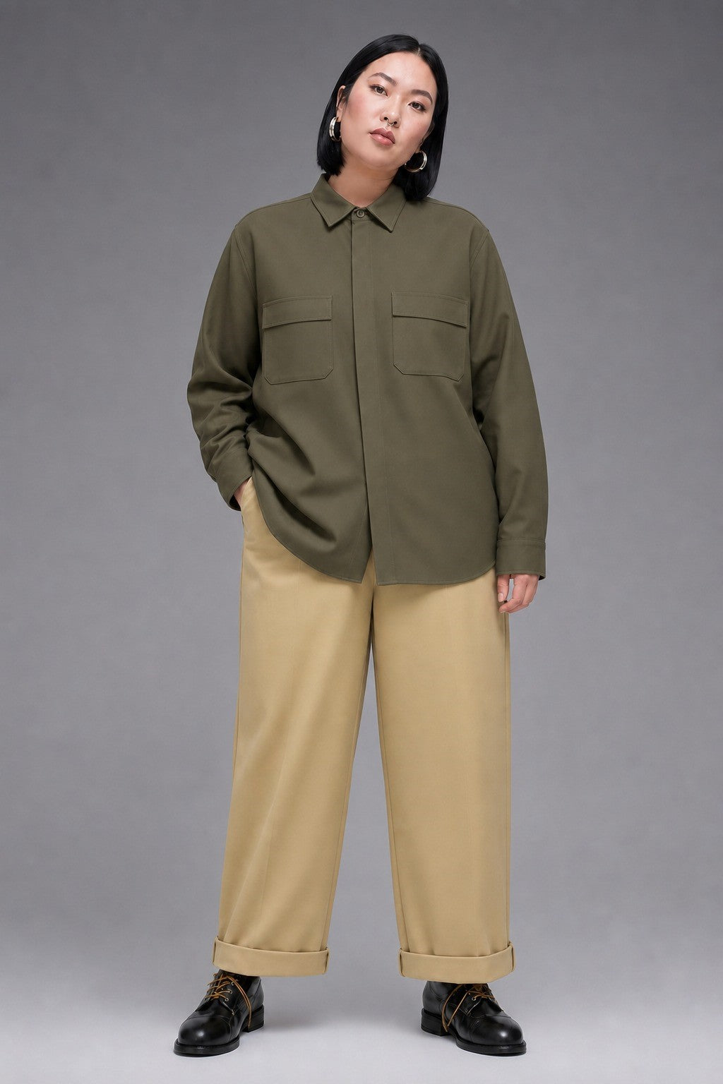 Cotton-Wool Flannel Solid — The Warm Armor Shirt in Beige Khaki — 85% cotton 15% wool brushed flannel shirt, made to measure