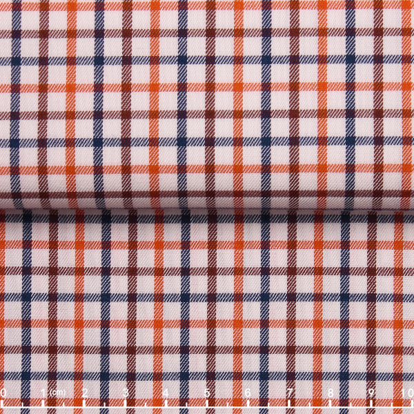 Cotton-Wool Windowpane Check — The Heritage Warmth Shirt in Orange Navy Check — 85% cotton 15% wool windowpane-check flannel shirt, made to measure