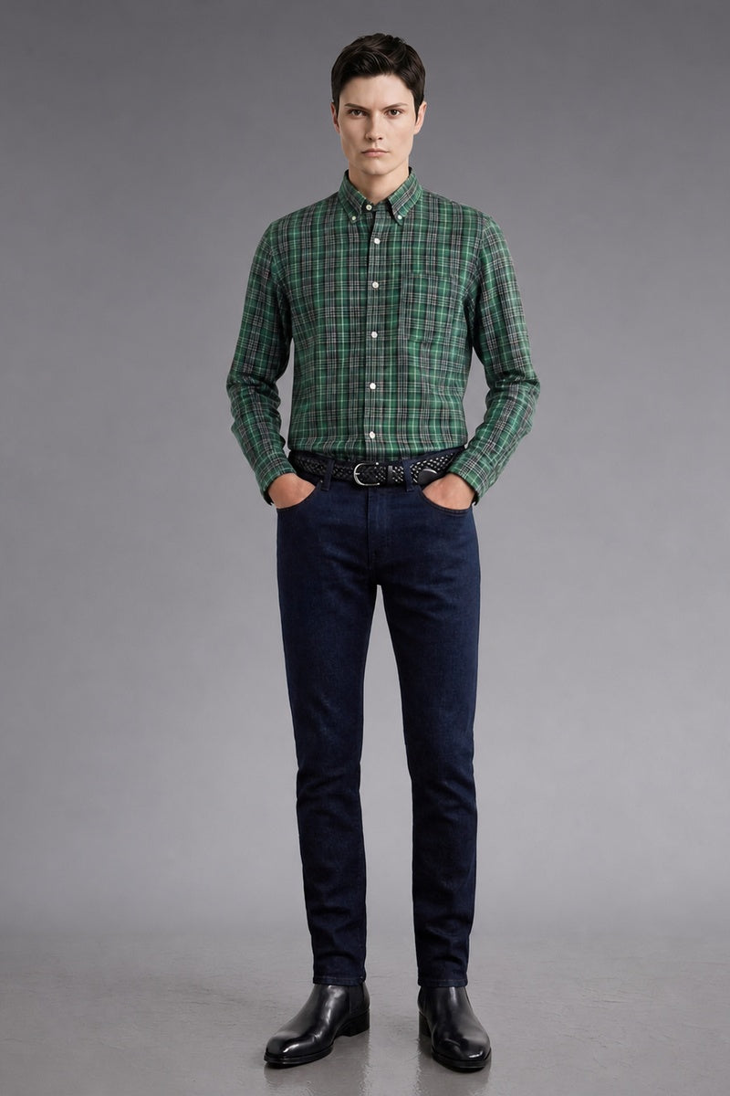 Wool Blend Tartan Check Shirt — 85% cotton 15% wool tartan-check flannel shirt, made to measure