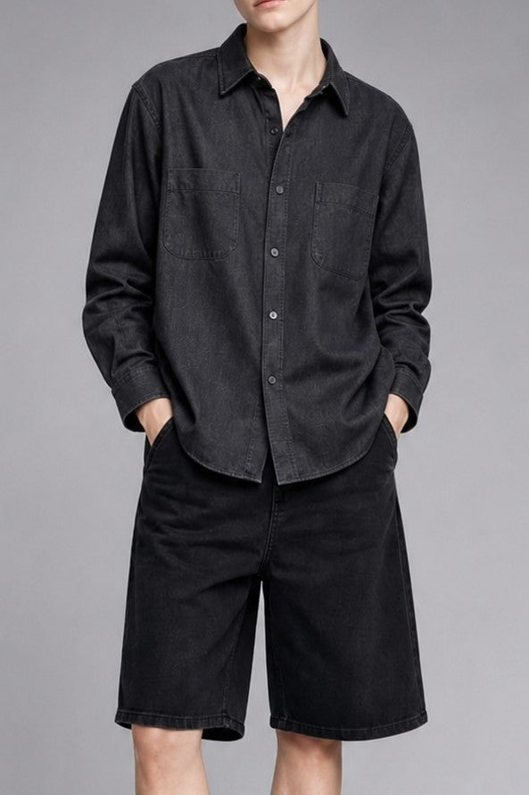Chambray Denim-Touch — The Rugged Ease Shirt — 100% cotton chambray shirt with a denim-touch finish, made to measure