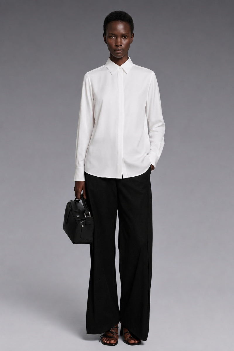 Fluid Tencel Solid Shirt — 92% cotton 8% Tencel twill dress shirt with a fluid drape, made to measure