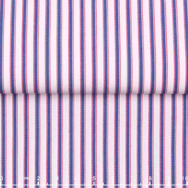 Recycled Tencel-Bamboo Stripe — The Conscious Drape Shirt in Navy Red Stripe — recycled Tencel-bamboo blend stripe shirt, made to measure