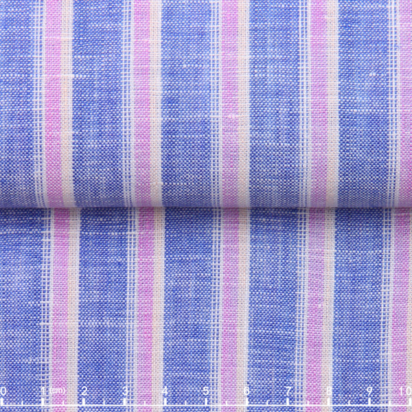 100% Linen Stripe — The Wandering Muse Shirt in Blue Lilac Stripe — 100% linen stripe shirt, naturally breathable, made to measure