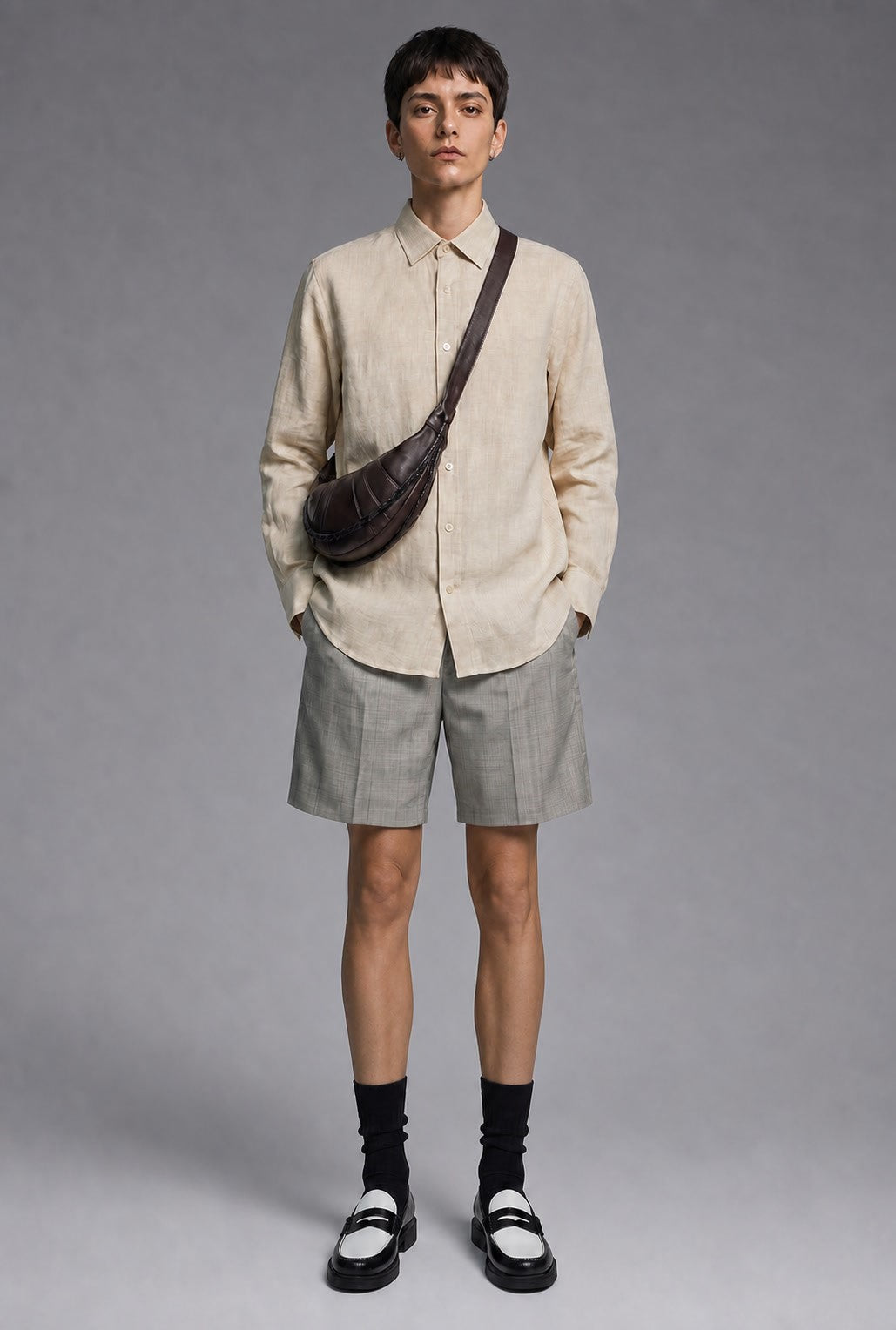 Heavyweight 100% Linen — The Textured Ease Shirt in Cream — heavyweight 100% linen shirt, naturally breathable, made to measure