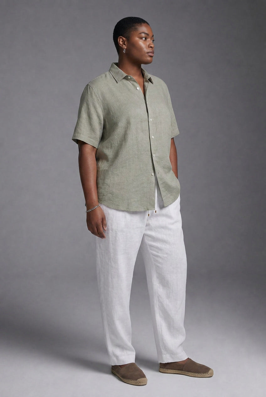Heavyweight 100% Linen — The Textured Ease Shirt in Dark Grey — heavyweight 100% linen shirt, naturally breathable, made to measure