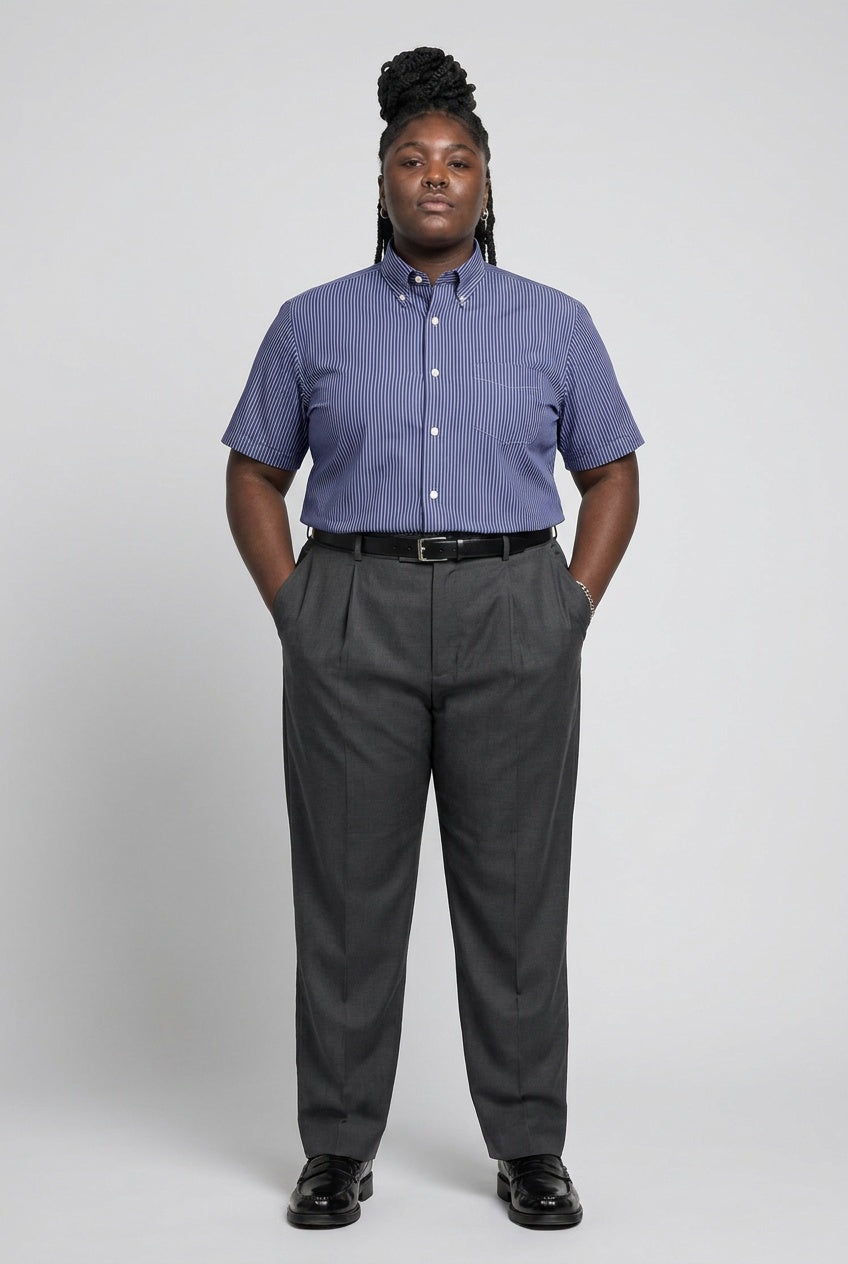 Motion Featherweight Stripe Shirt in Dark Blue — featherweight cotton-nylon stretch stripe shirt, made to measure