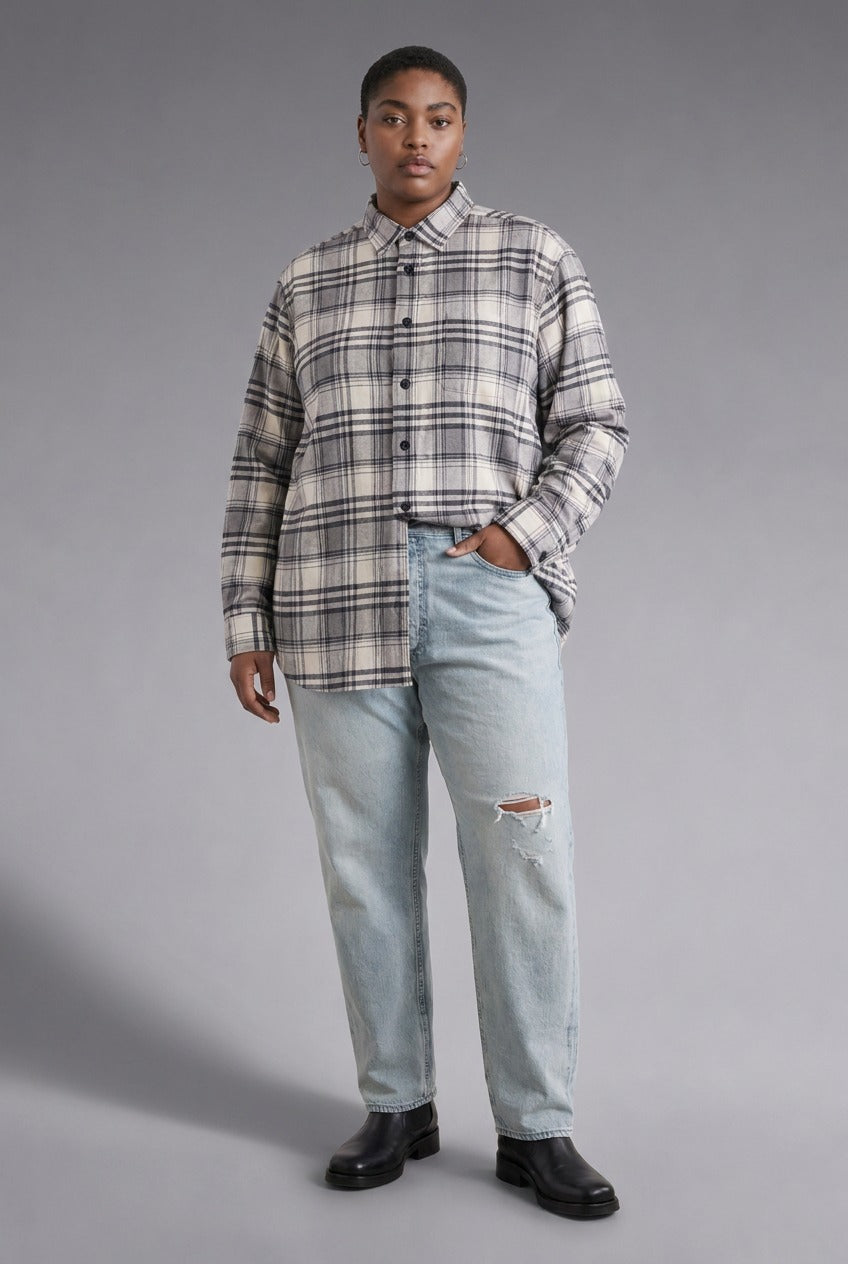 Double-Brushed Flannel Check — The Cabin Warmth Shirt in Navy Check — 100% cotton double-brushed flannel check shirt, made to measure