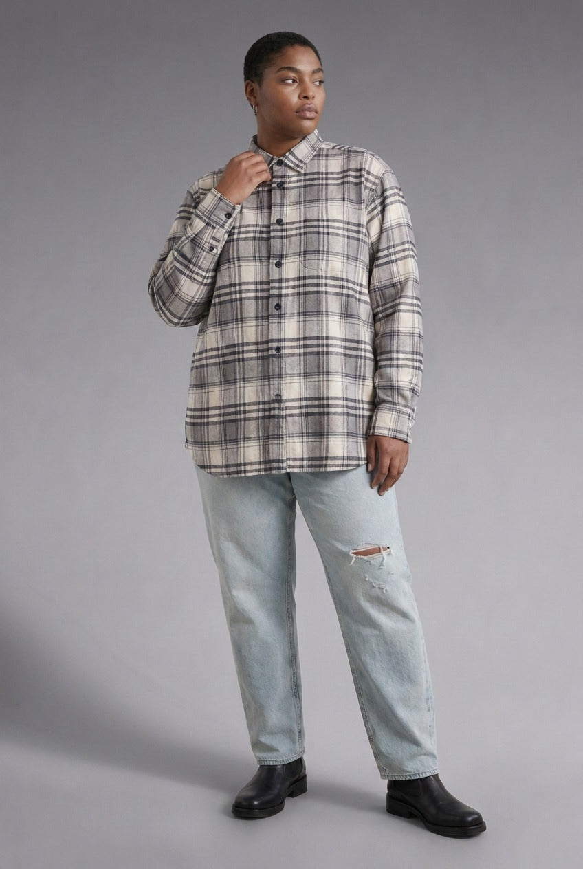 Double-Brushed Flannel Check — The Cabin Warmth Shirt in Navy Check — 100% cotton double-brushed flannel check shirt, made to measure