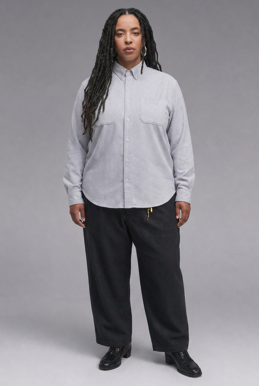 Winter Flannel Solid Shirt in Light Grey — 100% cotton velveteen-brushed flannel shirt, made to measure