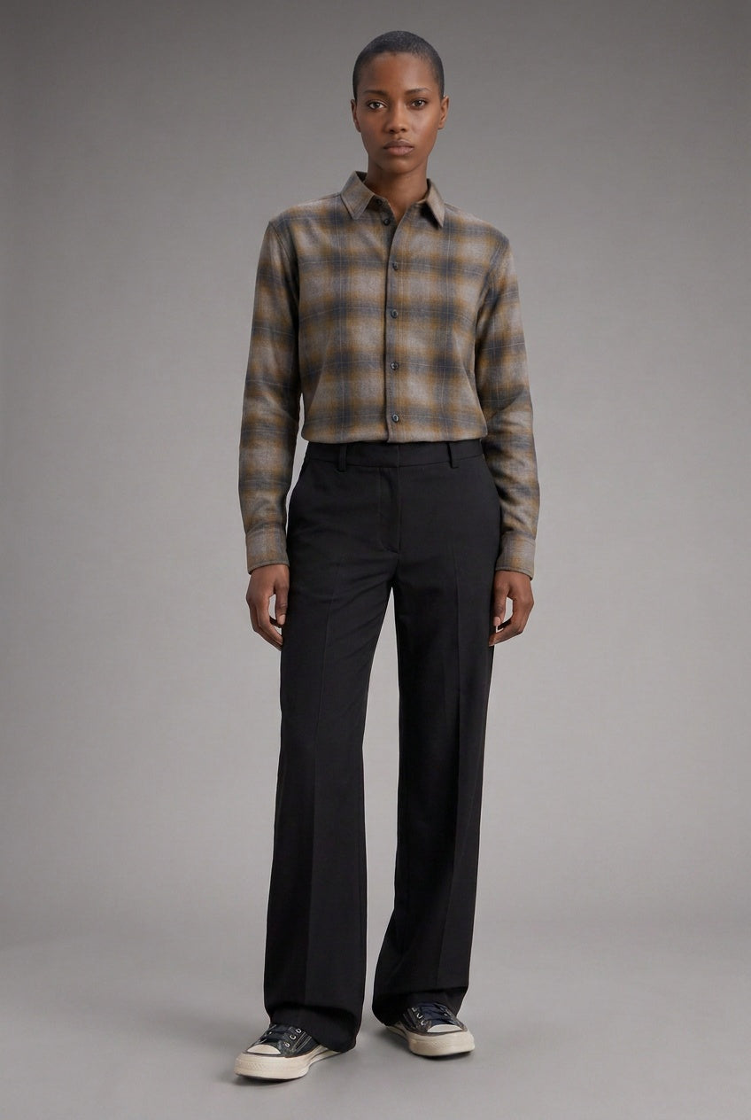 Winter Flannel Windowpane Check Shirt in Amber Check — 100% cotton double-brushed flannel windowpane shirt, made to measure