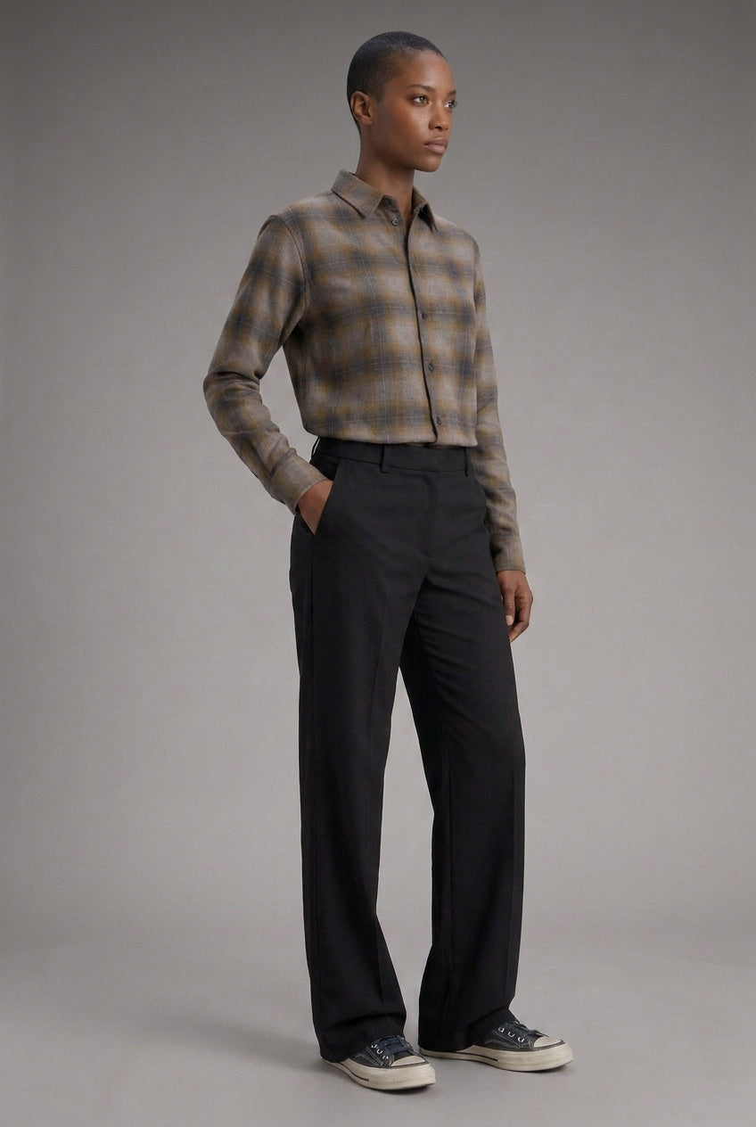 Winter Flannel Windowpane Check Shirt in Amber Check — 100% cotton double-brushed flannel windowpane shirt, made to measure