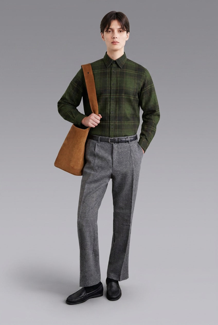 Heavyweight Brushed Flannel Check — The Deep Winter Shirt in Green Check — heavyweight 100% cotton brushed flannel check shirt, made to measure