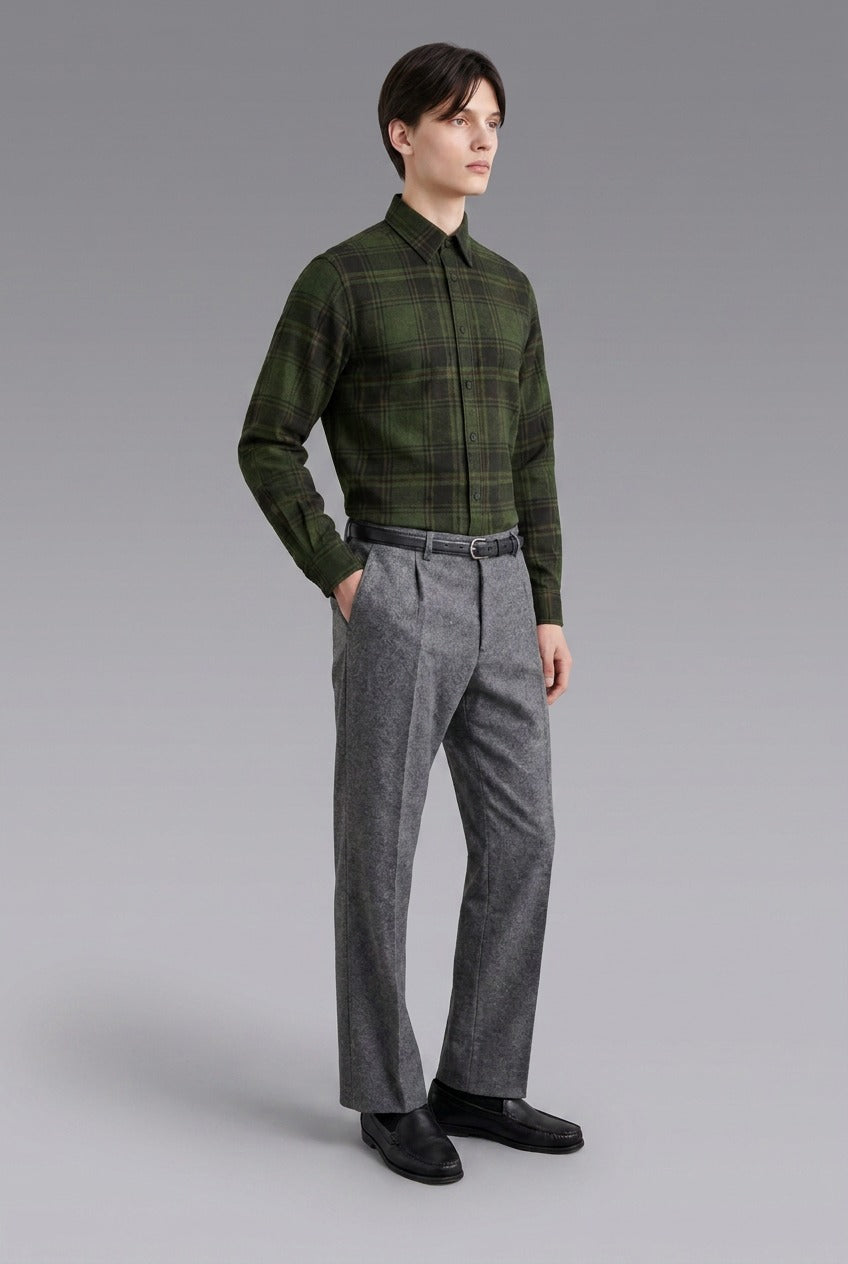 Heavyweight Brushed Flannel Check — The Deep Winter Shirt in Green Check — heavyweight 100% cotton brushed flannel check shirt, made to measure