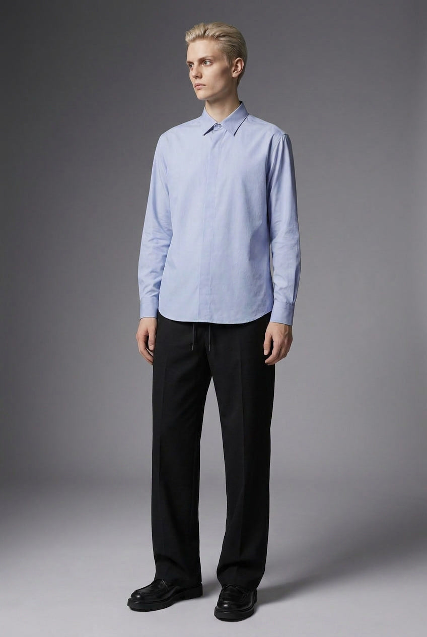 100/2 Liquid-Ammonia Twill — The Iron-Free Command Shirt — 11-CH0097BLU_smodel_nanopro_02_random_V1