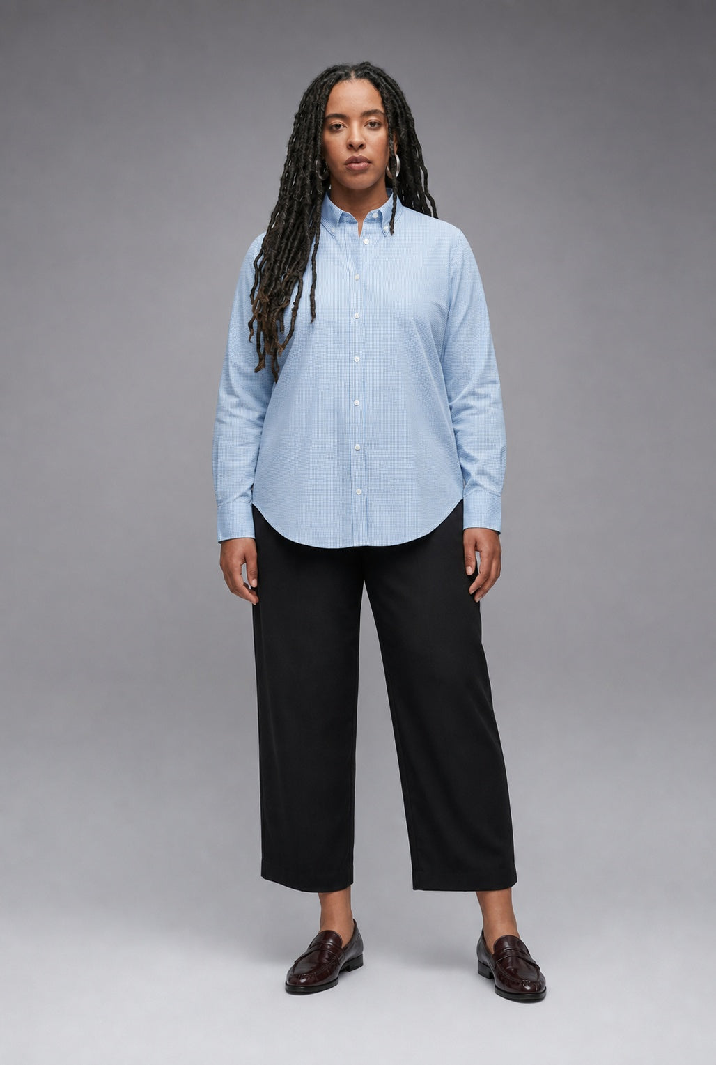 Non-Iron Check Shirt in Sky Blue Check — 100% cotton 80/2 check dress shirt with permanent non-iron finish, made to measure