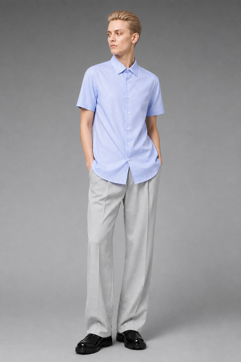 Imperial Micro-Check Shirt in Blue — 100% high-count cotton dobby micro-check dress shirt with easy-care finish, made to measure