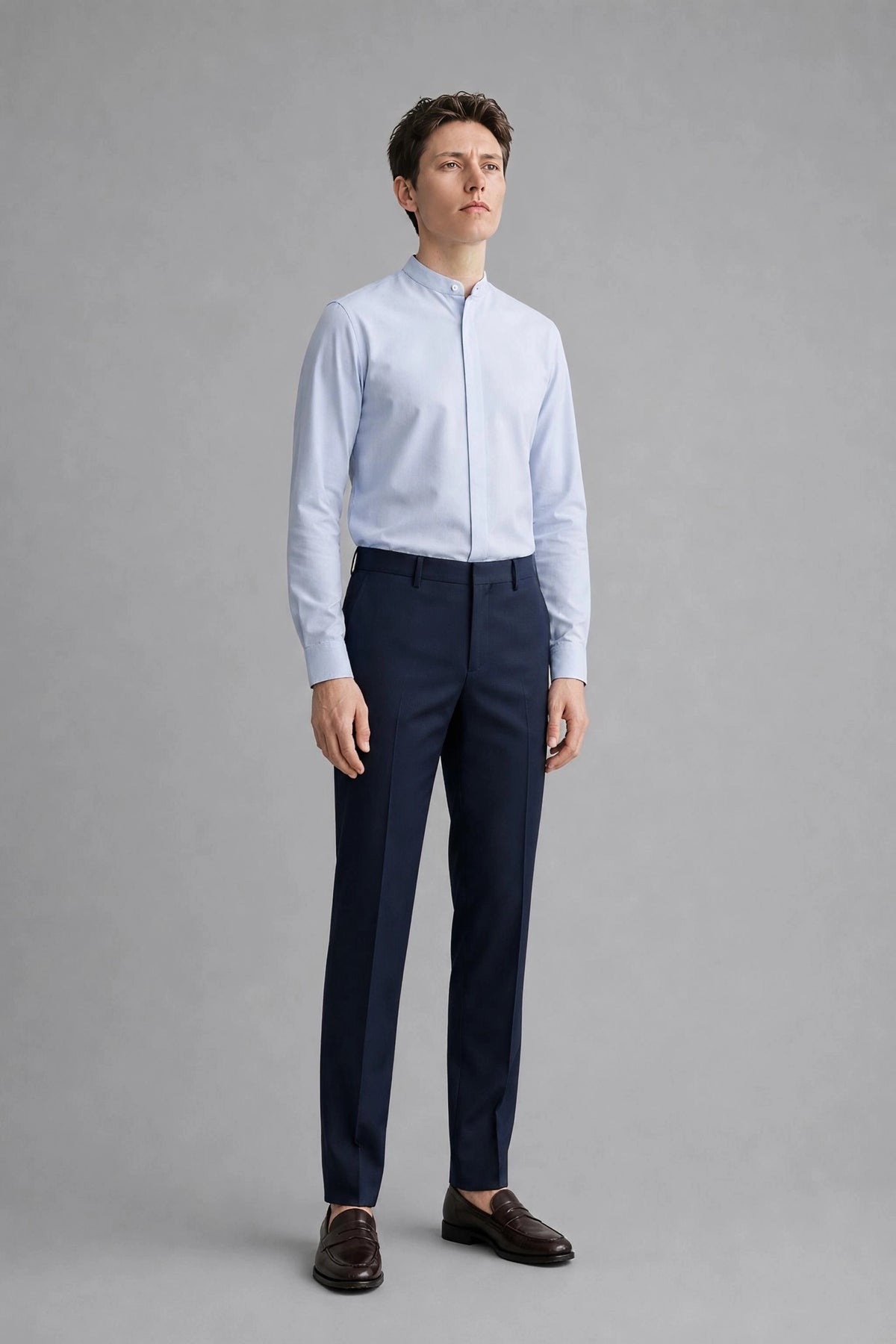 120/2 Herringbone — The Quiet Authority Shirt in Blue — 100% high-count cotton 120/2 herringbone dress shirt with easy-care finish, made to measure