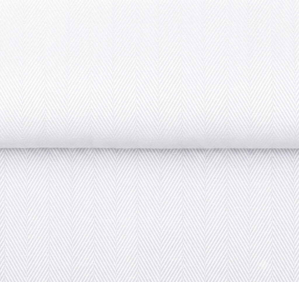 Imperial Herringbone Shirt in White — 100% high-count cotton 120/2 herringbone dress shirt with easy-care finish, made to measure
