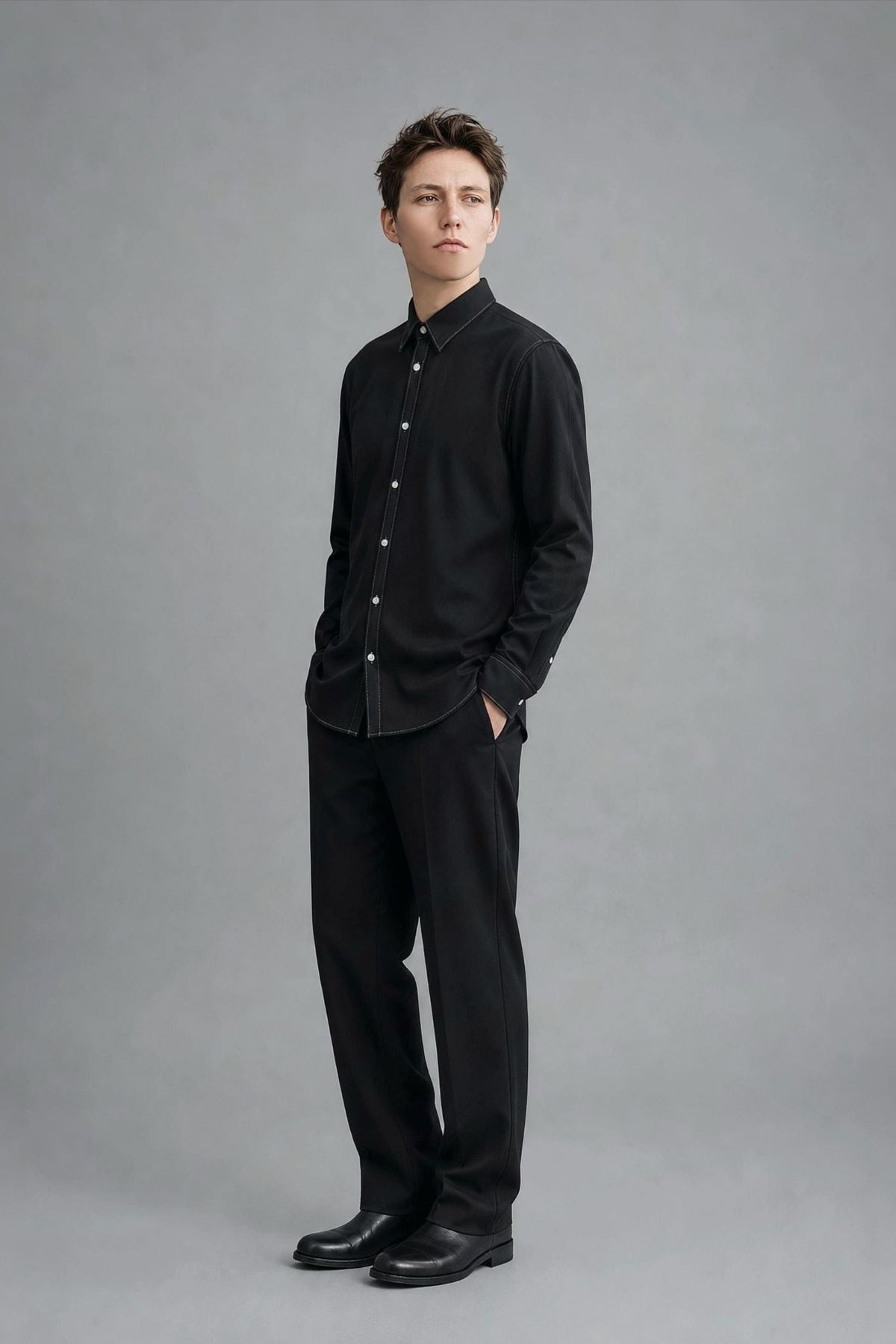 140/2 Ultra-Fine Poplin — The Silk-Touch Solid Shirt in Black — 100% ultra-fine 140/2 cotton poplin dress shirt with liquid-silk finish, made to measure