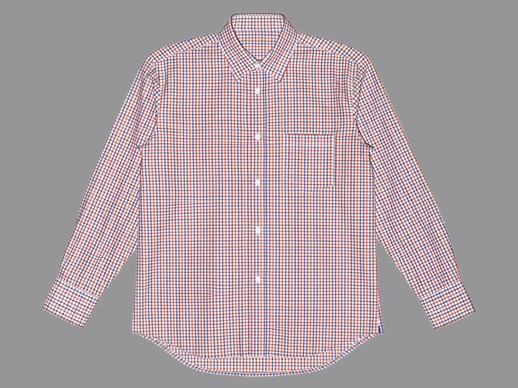 Wool Blend Windowpane Check Shirt in Orange Navy Check — 85% cotton 15% wool windowpane-check flannel shirt, made to measure