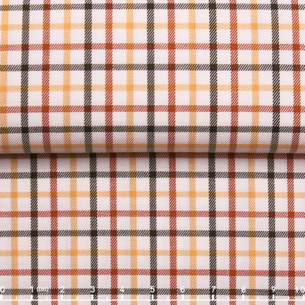 Cotton-Wool Windowpane Check — The Heritage Warmth Shirt in Amber Brown Check — 85% cotton 15% wool windowpane-check flannel shirt, made to measure