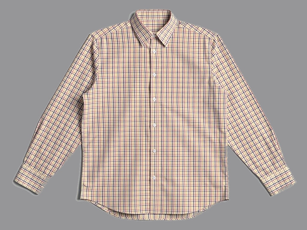 Wool Blend Windowpane Check Shirt in Amber Brown Check — 85% cotton 15% wool windowpane-check flannel shirt, made to measure
