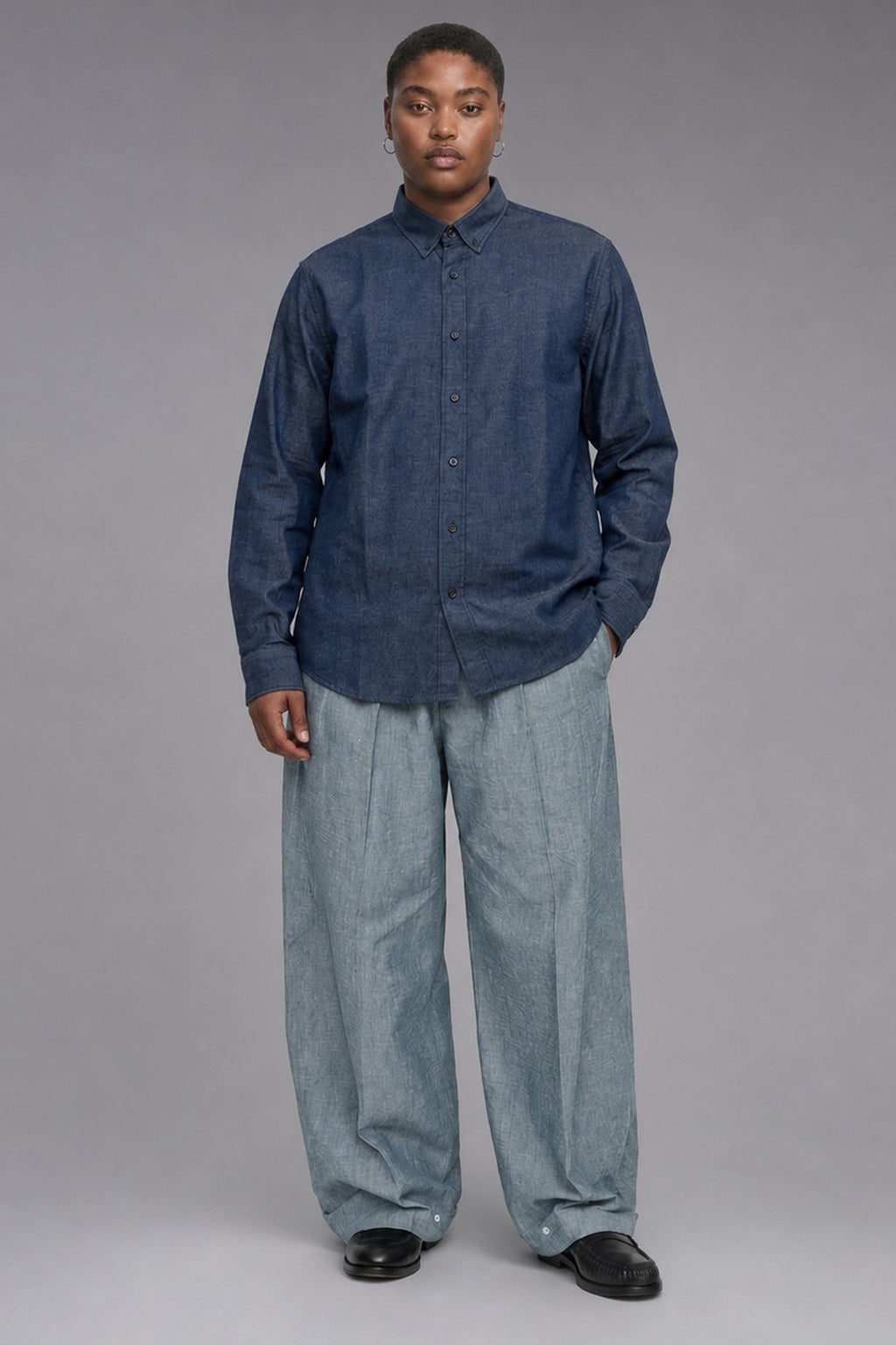 Chambray Denim-Touch — The Rugged Ease Shirt in Navy — 100% cotton chambray shirt with a denim-touch finish, made to measure