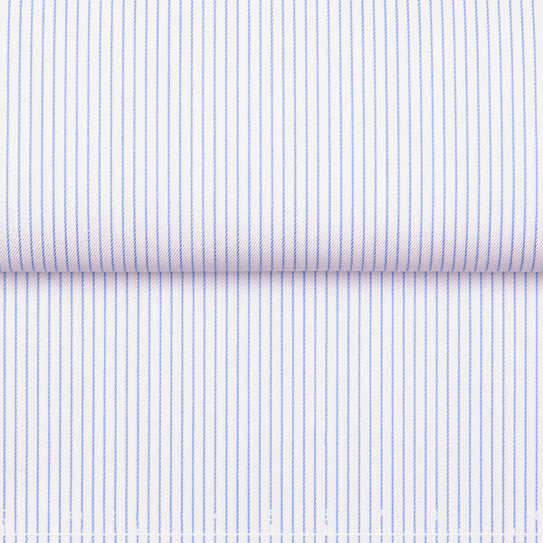 Cotton-Tencel Drape Stripe — The Fluid Muse Stripe Shirt in Blue Stripe — 92% cotton 8% Tencel stripe dress shirt with a fluid drape, made to measure