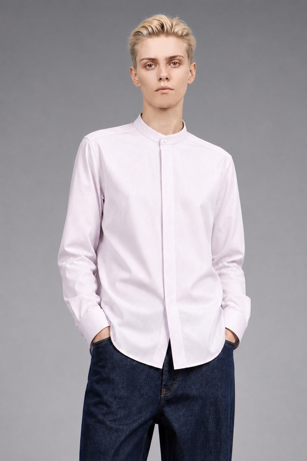 Fluid Tencel Stripe Shirt in Lavender Stripe — 92% cotton 8% Tencel stripe dress shirt with a fluid drape, made to measure
