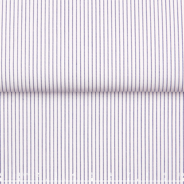 Cotton-Tencel Drape Stripe — The Fluid Muse Stripe Shirt in Navy Stripe — 92% cotton 8% Tencel stripe dress shirt with a fluid drape, made to measure