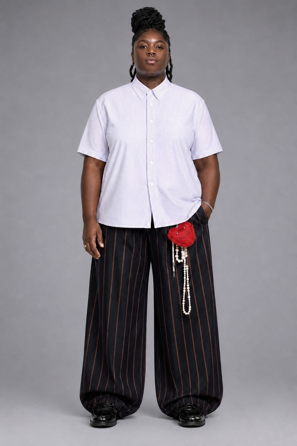 Recycled Tencel-Bamboo Stripe — The Conscious Drape Shirt in Red Multi Stripe — recycled Tencel-bamboo blend stripe shirt, made to measure