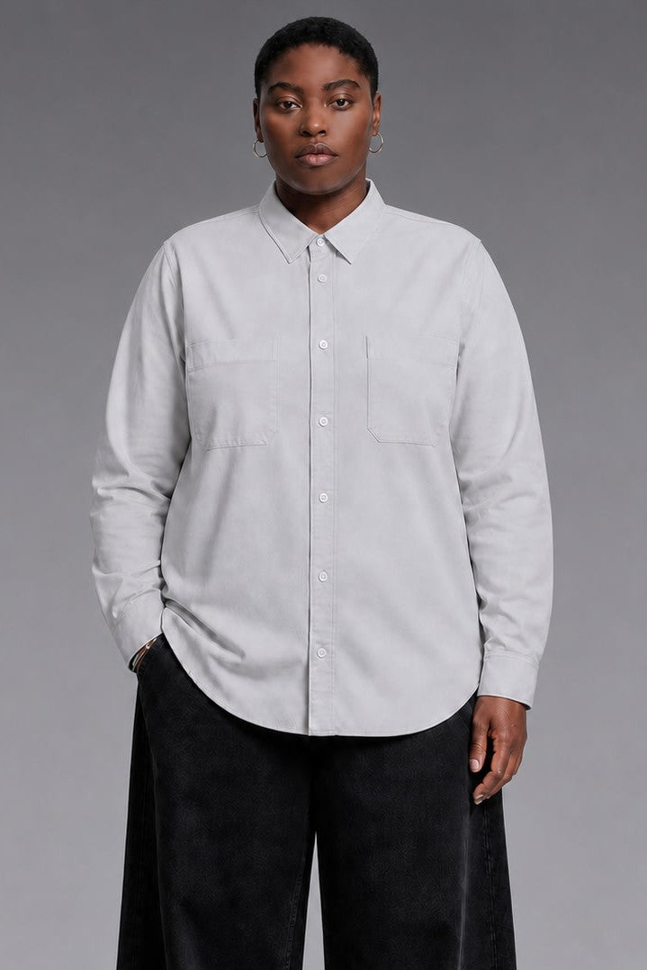 UV-Shield Modal Solid — The Second-Skin Drape Shirt in Teal Grey/White — modal-blend stretch twill shirt with UV-protective finish, made to measure