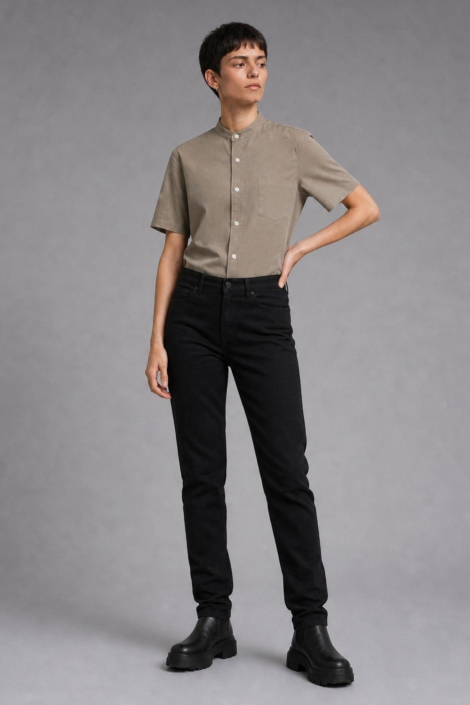 Fluid UV-Shield Modal Shirt in Beige — modal-blend stretch twill shirt with UV-protective finish, made to measure