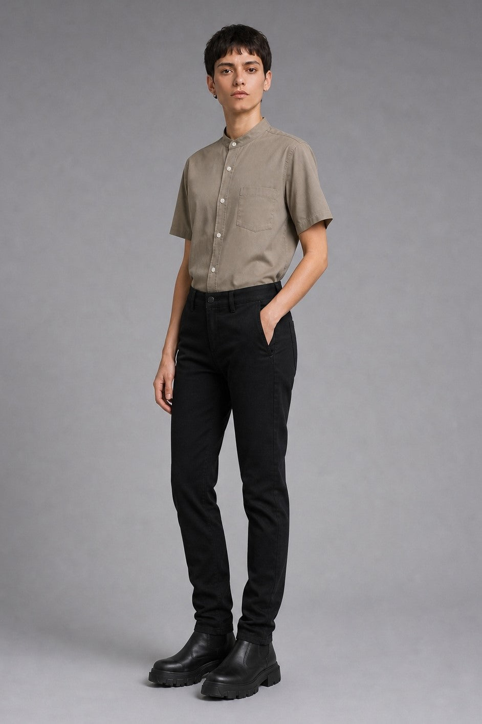 UV-Shield Modal Solid — The Second-Skin Drape Shirt in Beige — modal-blend stretch twill shirt with UV-protective finish, made to measure