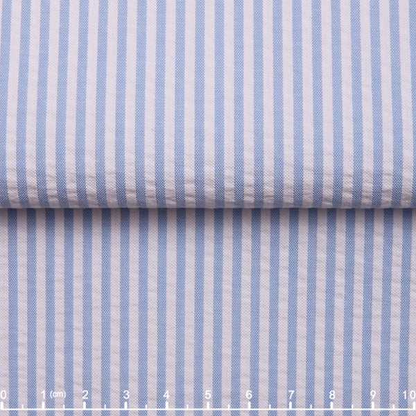 Cotton Seersucker Stripe — The Airy Rebel Shirt in Blue — 100% cotton seersucker-stripe shirt with natural crinkle, made to measure