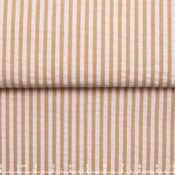 Cotton Seersucker Stripe — The Airy Rebel Shirt in Khaki — 100% cotton seersucker-stripe shirt with natural crinkle, made to measure