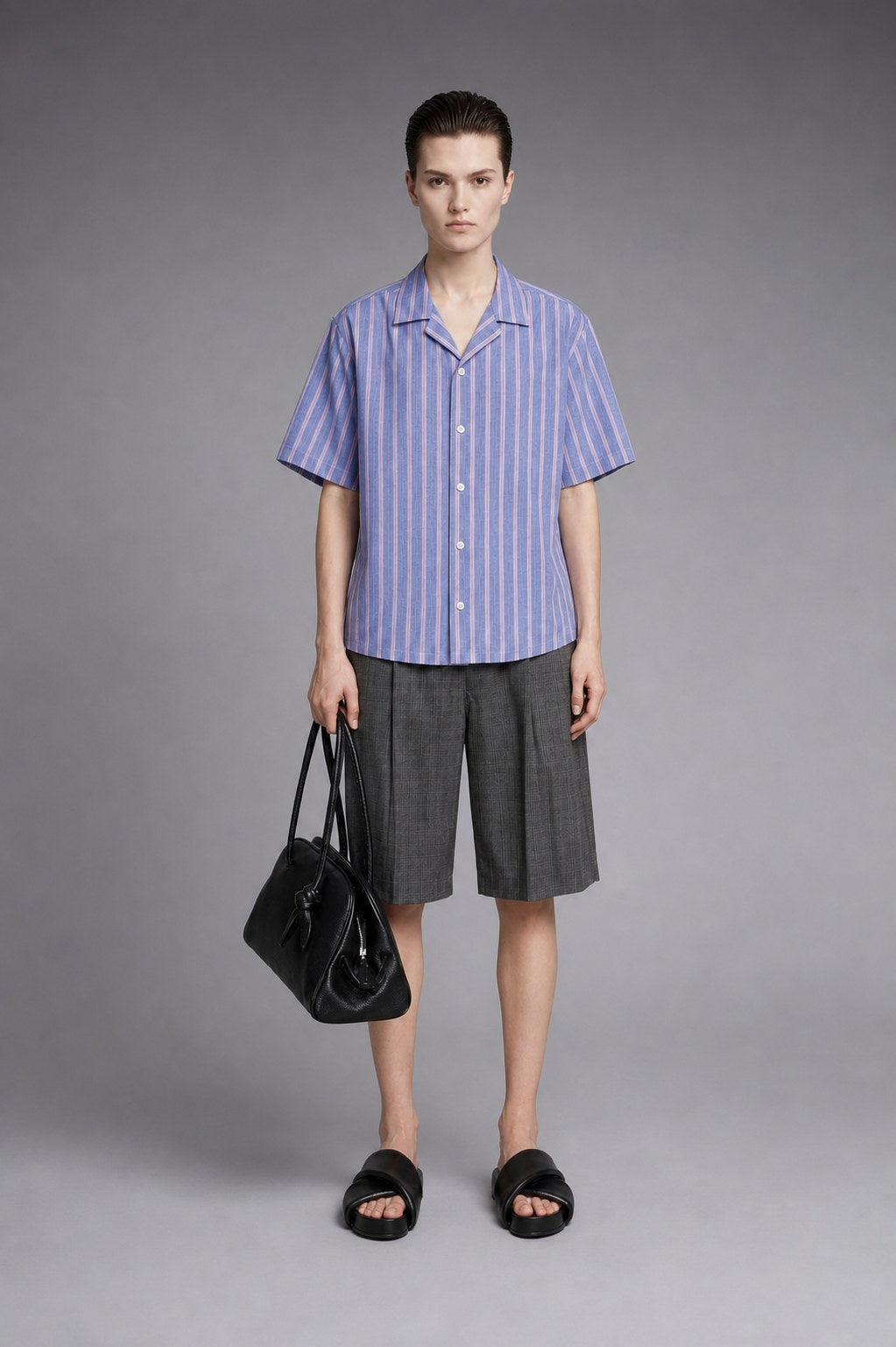 100% Linen Stripe — The Wandering Muse Shirt in Blue Lilac Stripe — 100% linen stripe shirt, naturally breathable, made to measure