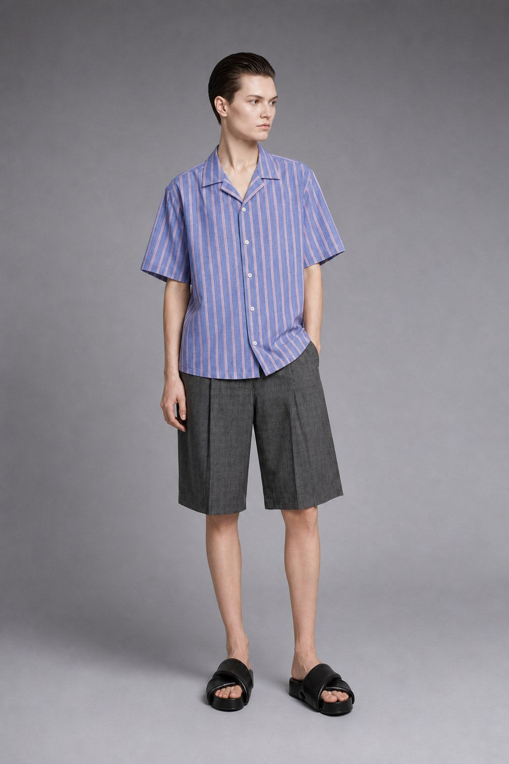 100% Linen Stripe — The Wandering Muse Shirt in Blue Lilac Stripe — 100% linen stripe shirt, naturally breathable, made to measure
