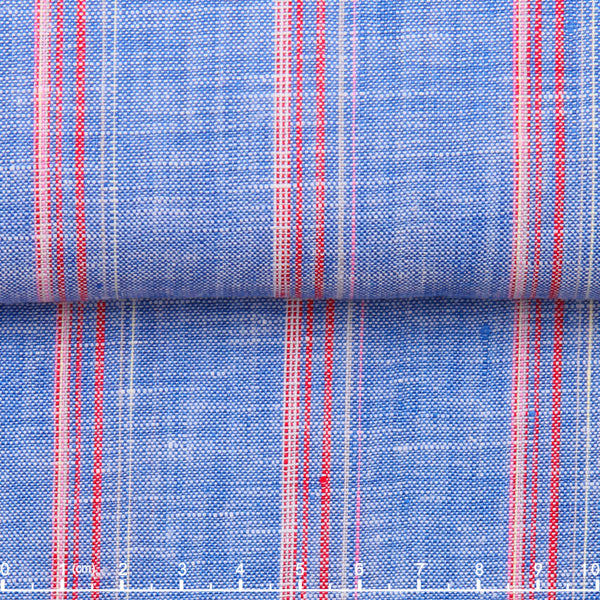 100% Linen Bengal Stripe — The Nomad Stripe Shirt in Blue Red Stripe — 100% linen bengal-stripe shirt, naturally breathable, made to measure