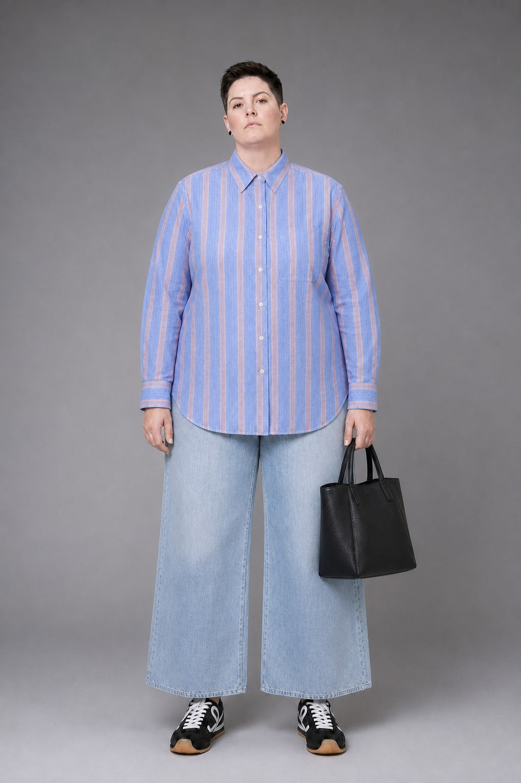Breeze Linen Bold Stripe Shirt in Blue Red Stripe — 100% linen bold-stripe shirt, naturally breathable, made to measure