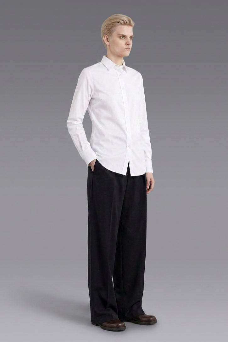 4-Way Stretch Solid — The Unbound Ease Shirt in White — 94% cotton 6% spandex 4-way stretch dress shirt, made to measure