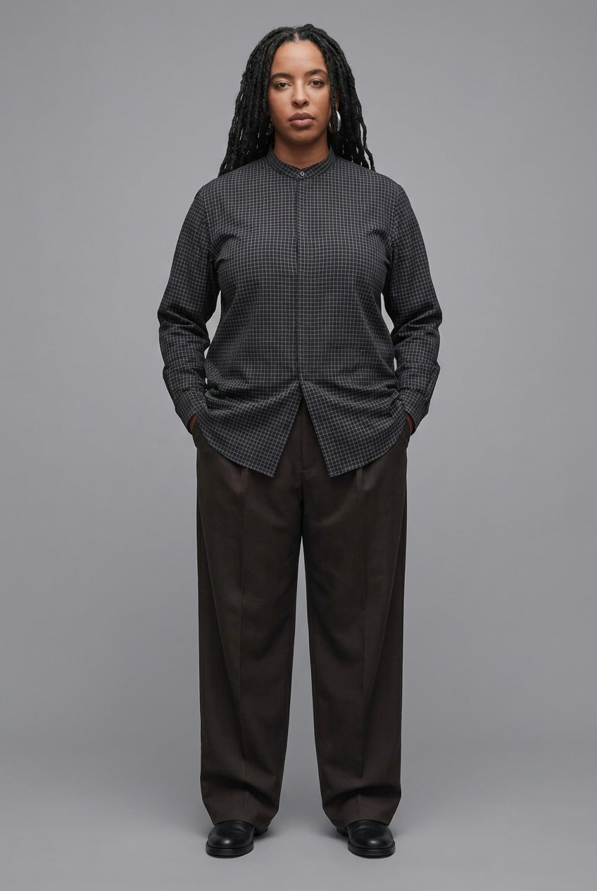 4-Way Stretch Check — The Kinetic Commute Shirt in Black & White — 92% nylon 8% spandex 4-way stretch check shirt, quick-dry, made to measure