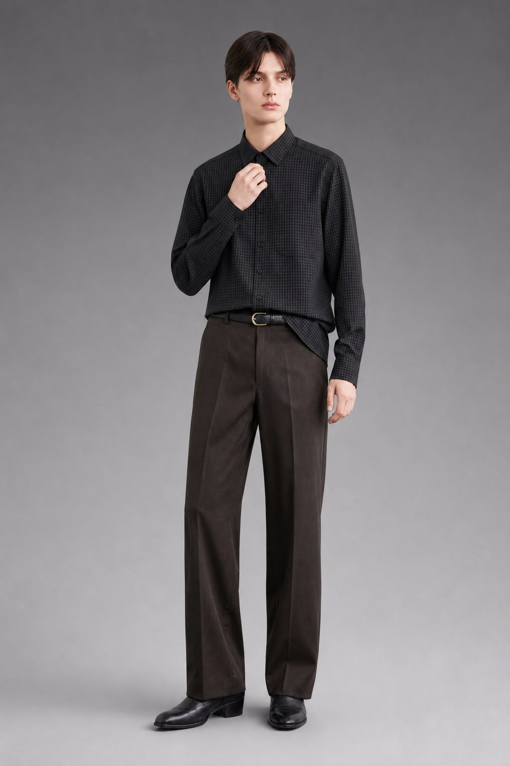 4-Way Stretch Check — The Kinetic Commute Shirt in Black & White — 92% nylon 8% spandex 4-way stretch check shirt, quick-dry, made to measure